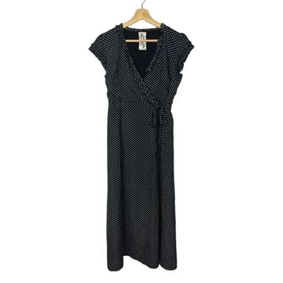 Sadie & Sage Black & White Polka Dot Short Sleeve Wrap Maxi Dress S - Picture 1 of 4
